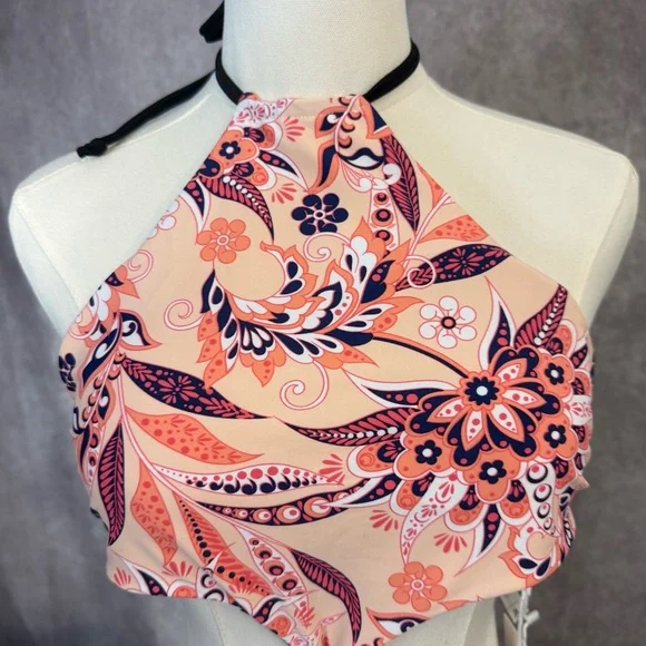 Cupshe Black and White Reversible Peach Coral Paisley One Piece Cutout Swimsuit - Picture 9 of 11